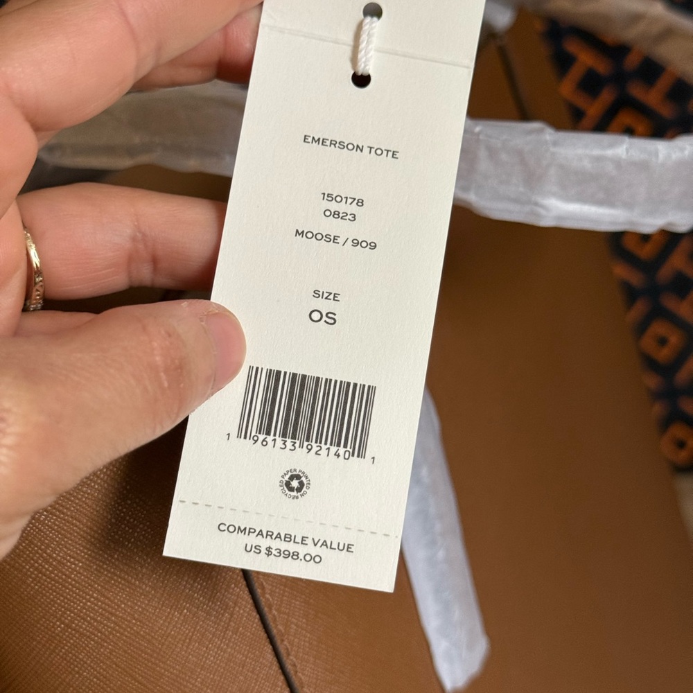 NWT , Tory Burch Emerson zip  Brown large Tote Bag moose color - Picture 11 of 14